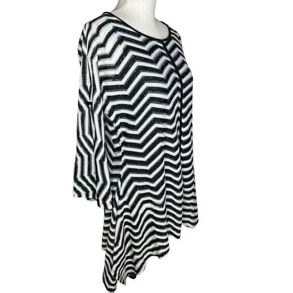IC BY CONNIE K STRETCH TUNIC TOP MEDIUM ASYMMETRICAL HEM LONG TAB SLEEVES LINED - Picture 2 of 5